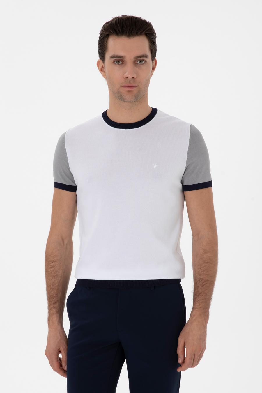 Beyaz Slim Fit Bisiklet Yaka Triko T-shirt - 50285435010