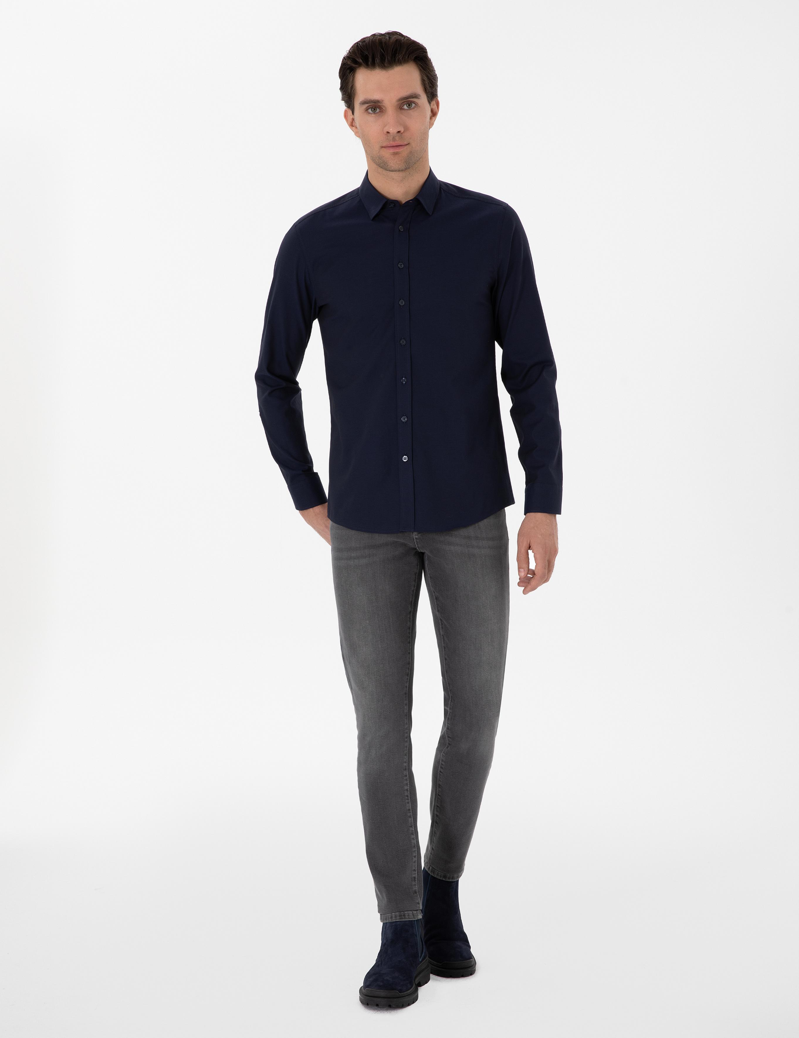 Lacivert Slim Fit Uzun Kollu Gömlek - 50291673113