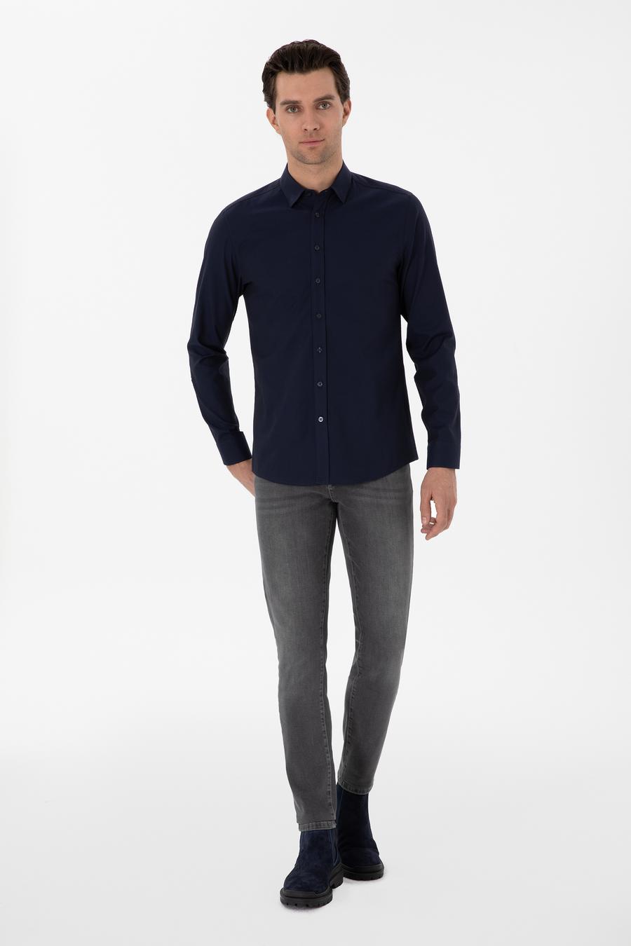 Lacivert Slim Fit Uzun Kollu Gömlek - 50291673113