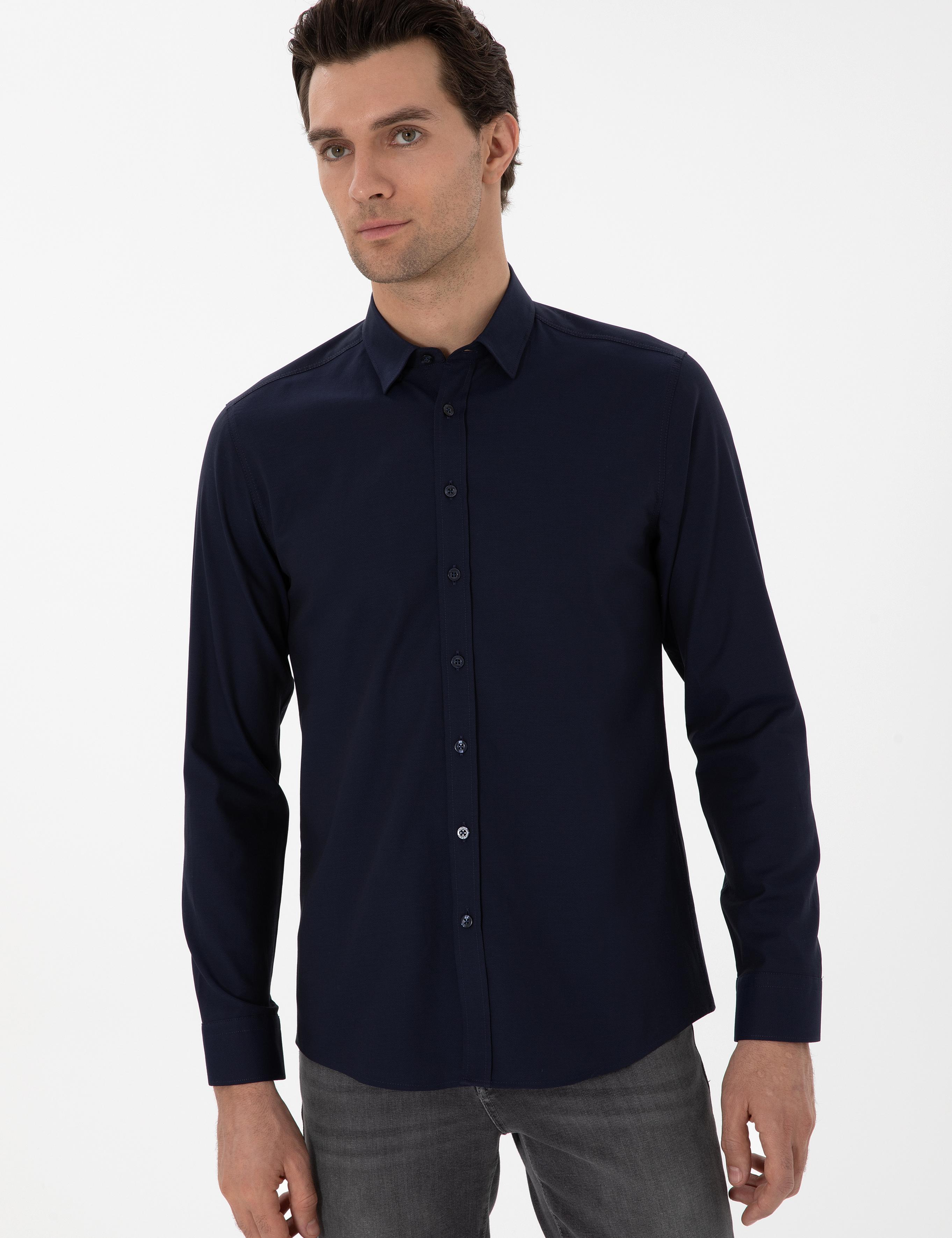 Lacivert Slim Fit Uzun Kollu Gömlek - 50291673113