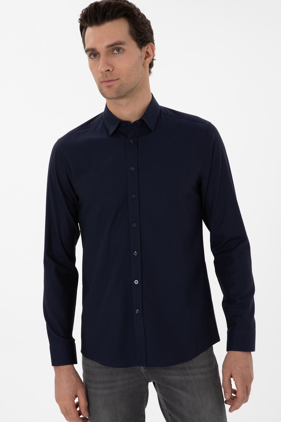 Lacivert Slim Fit Uzun Kollu Gömlek - 50291673113