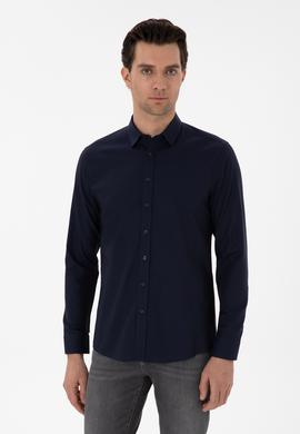 Lacivert Slim Fit Uzun Kollu Gömlek