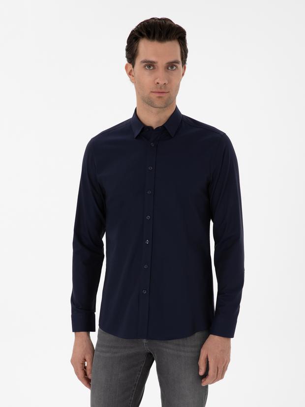 Lacivert Slim Fit Uzun Kollu Gömlek