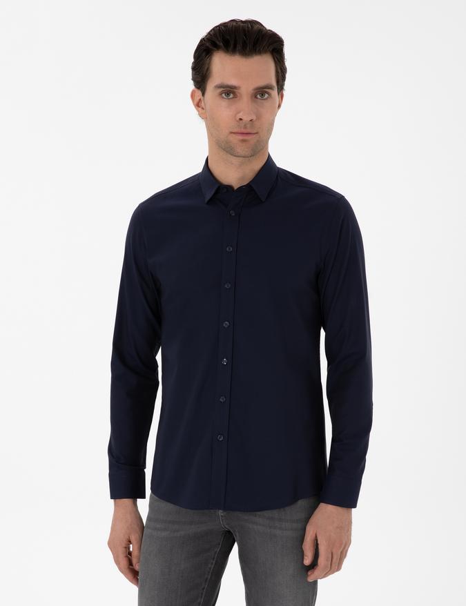 Lacivert Slim Fit Uzun Kollu Gömlek