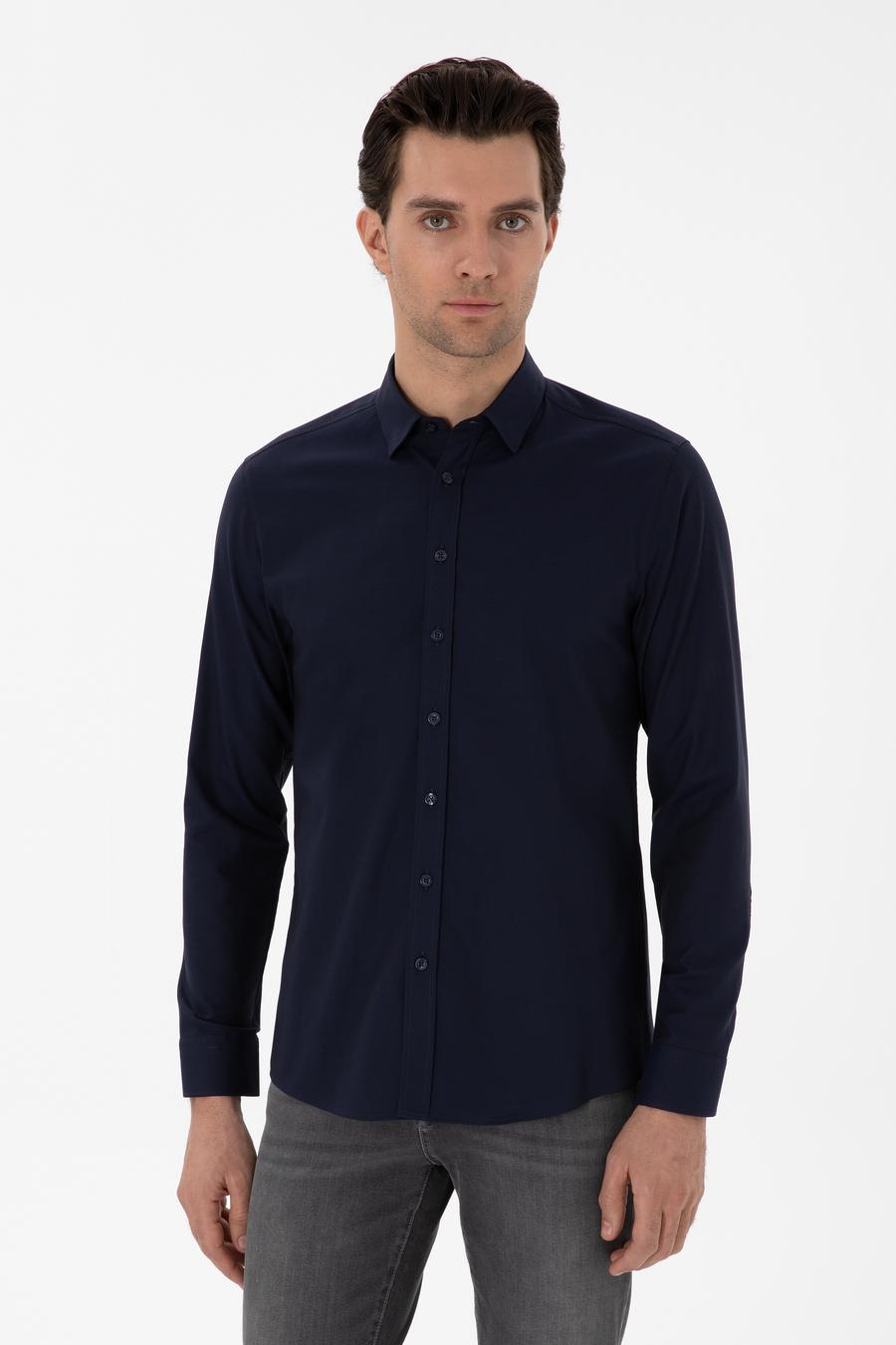 Lacivert Slim Fit Uzun Kollu Gömlek - 50291673113