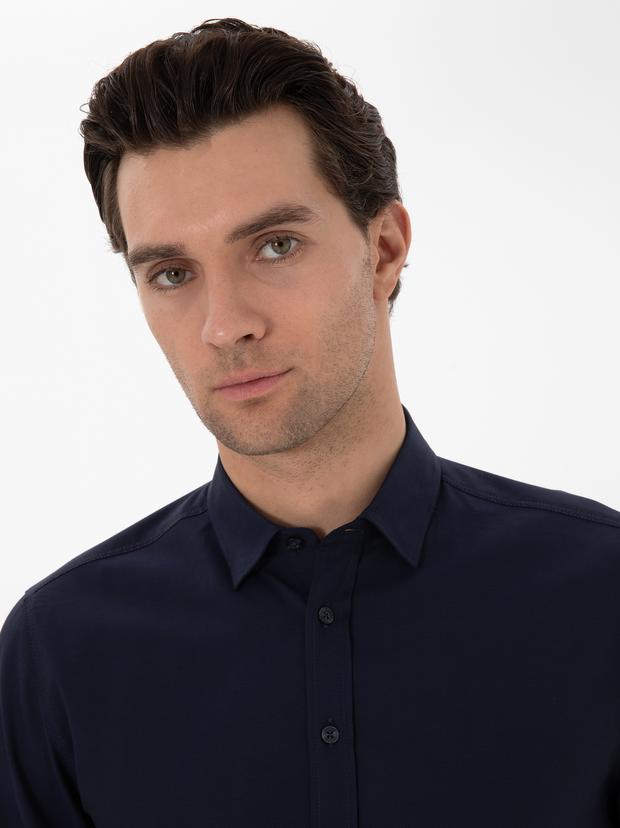 Lacivert Slim Fit Uzun Kollu Gömlek