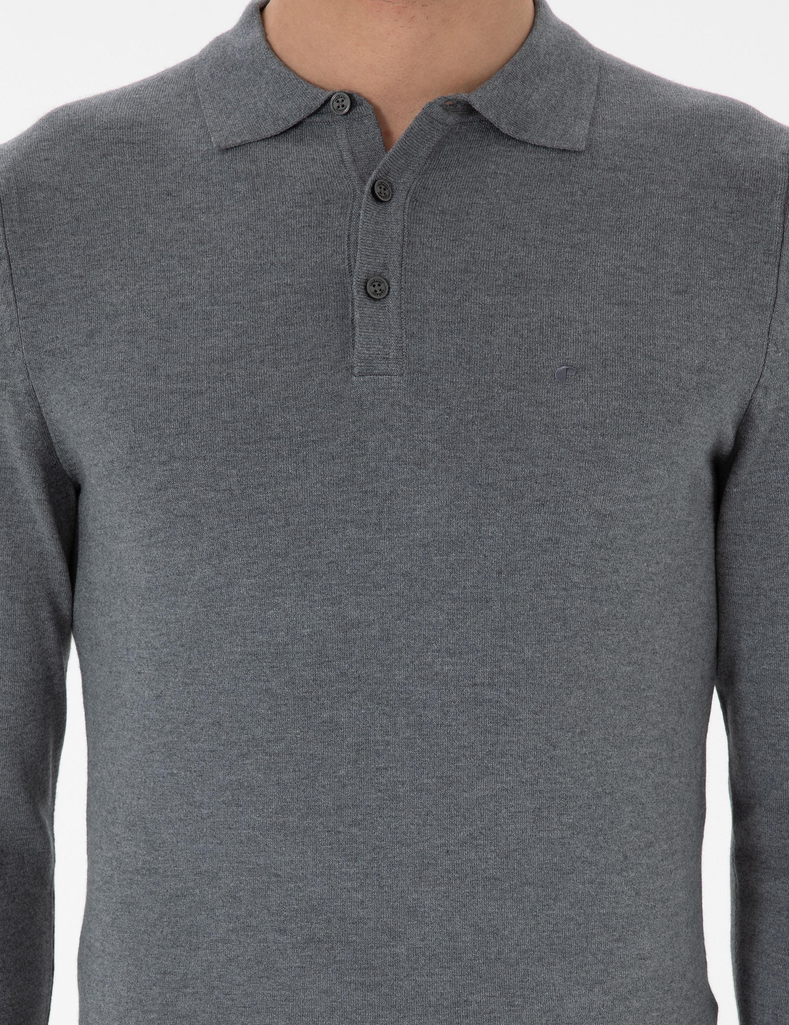 Gri Slim Fit Polo Yaka Triko Kazak - 50311800004