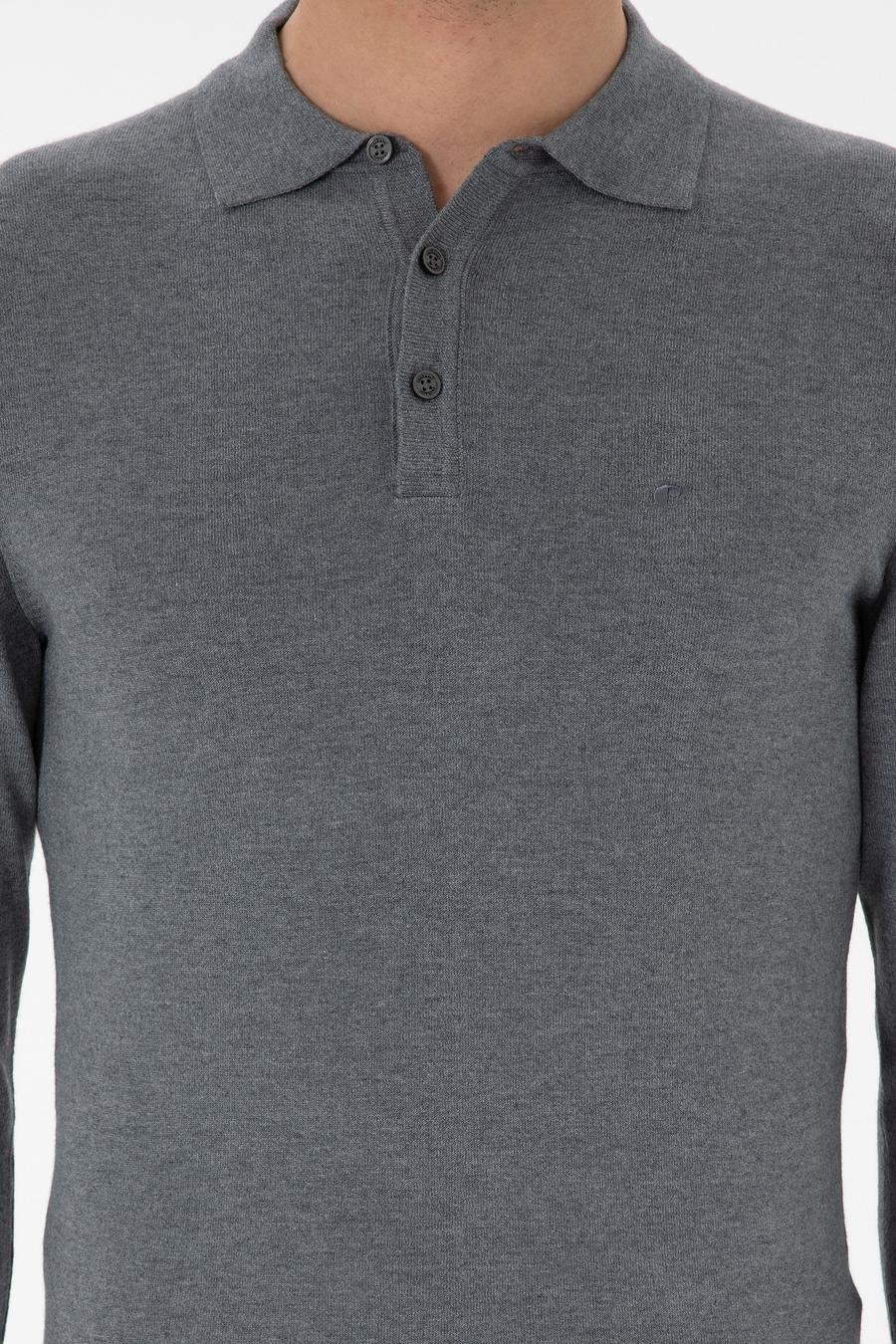 Gri Slim Fit Polo Yaka Triko Kazak - 50311800004