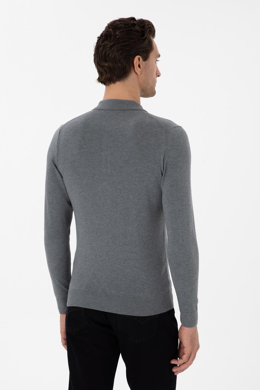 Gri Slim Fit Polo Yaka Triko Kazak - 50311800004