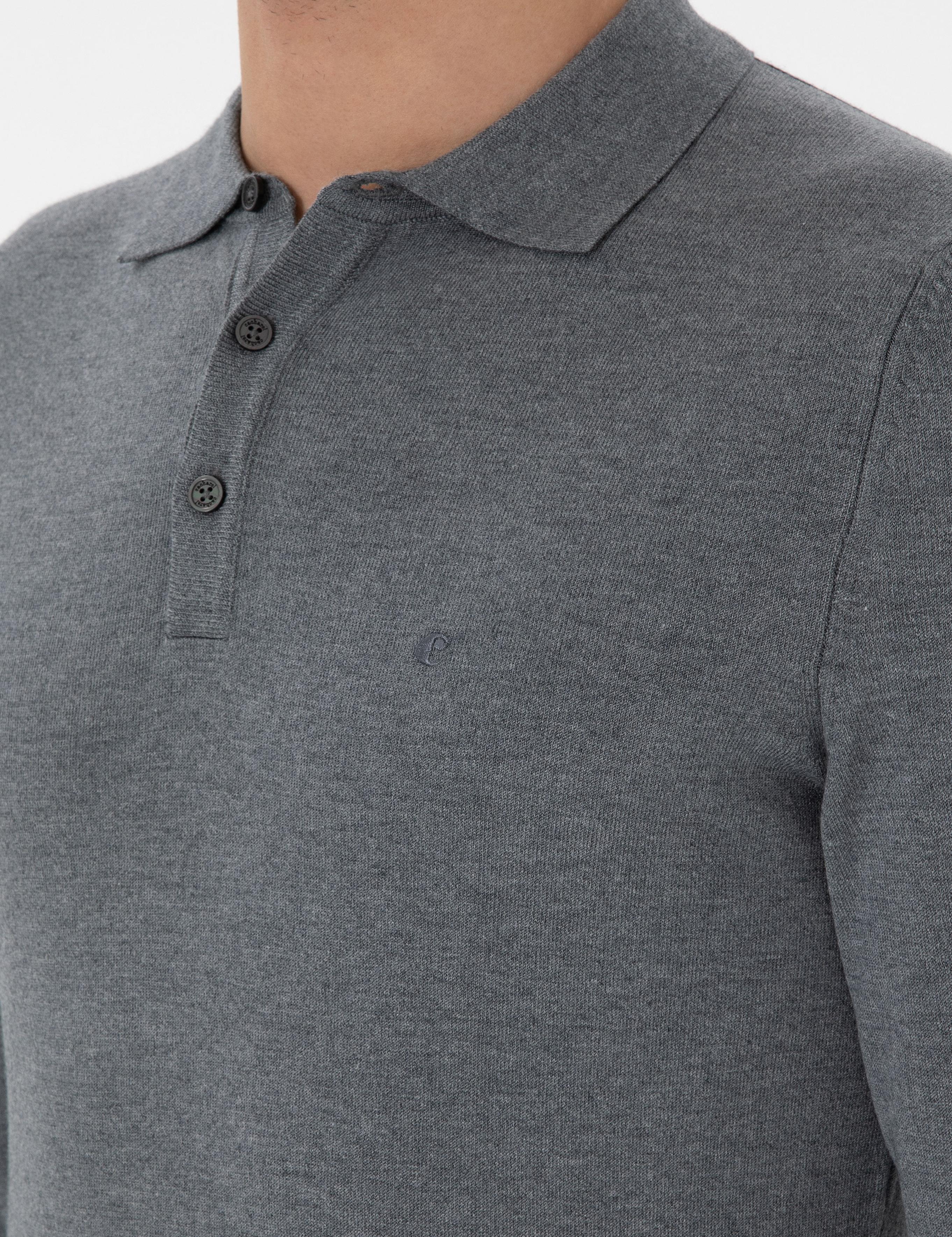 Gri Slim Fit Polo Yaka Triko Kazak - 50311800004