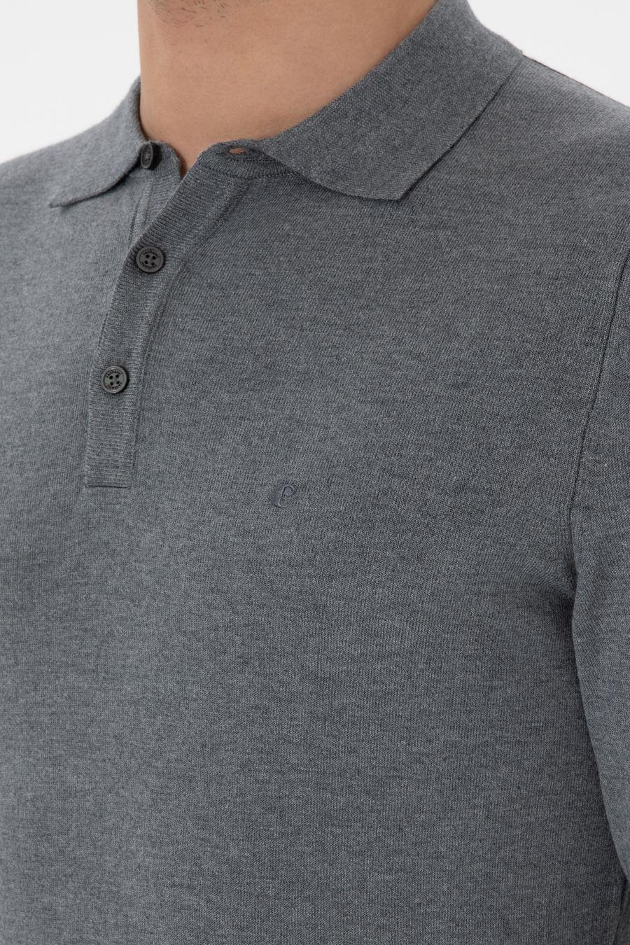 Gri Slim Fit Polo Yaka Triko Kazak - 50311800004