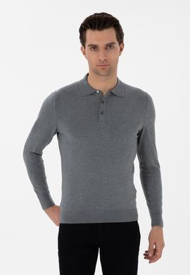 Gri Slim Fit Polo Yaka Triko Kazak