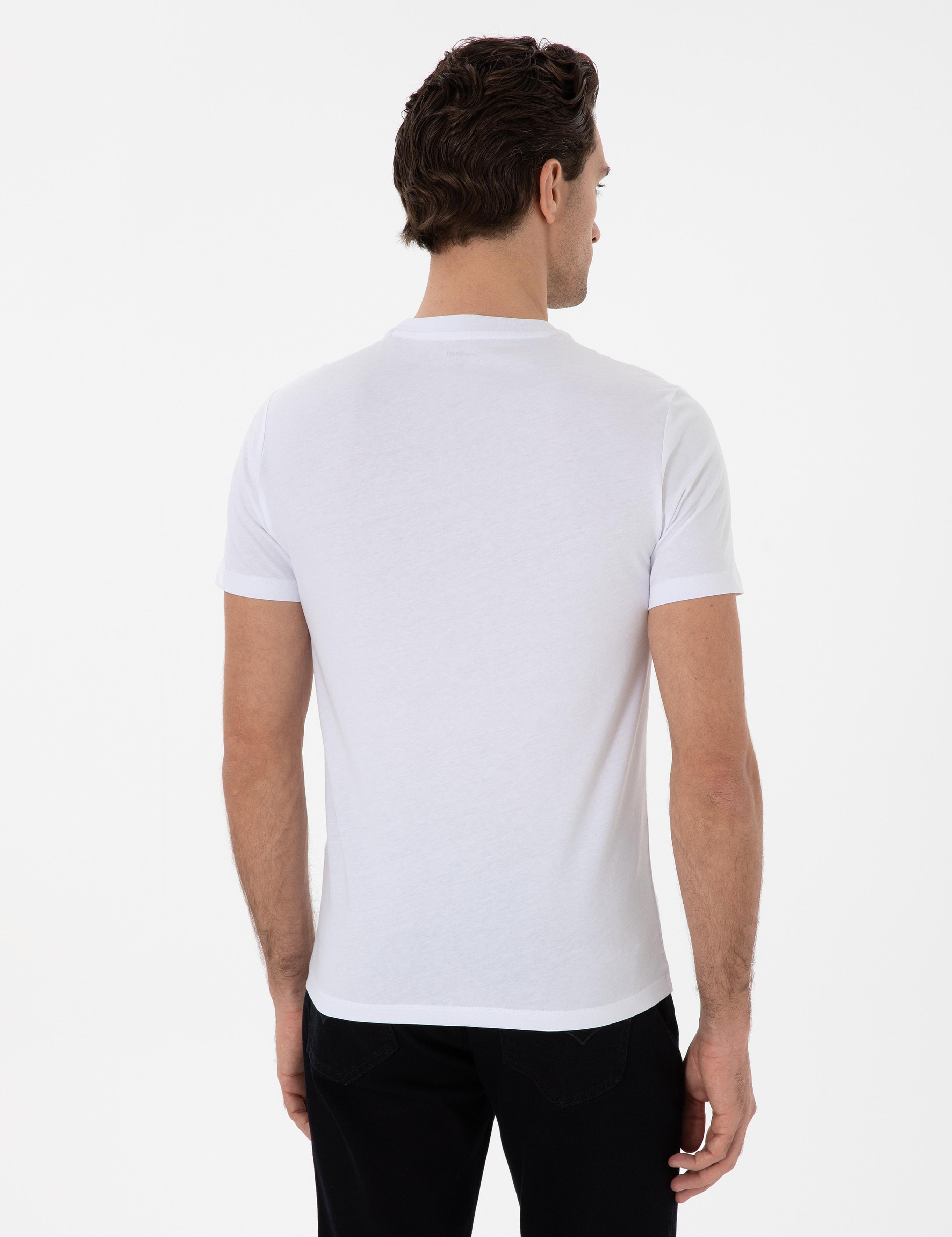 Beyaz Slim Fit Bisiklet Yaka Pamuk Basic T-shirt - 50310023004