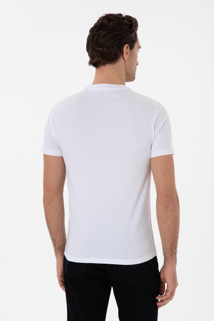 Beyaz Slim Fit Bisiklet Yaka Pamuk Basic T-shirt - 50310023004