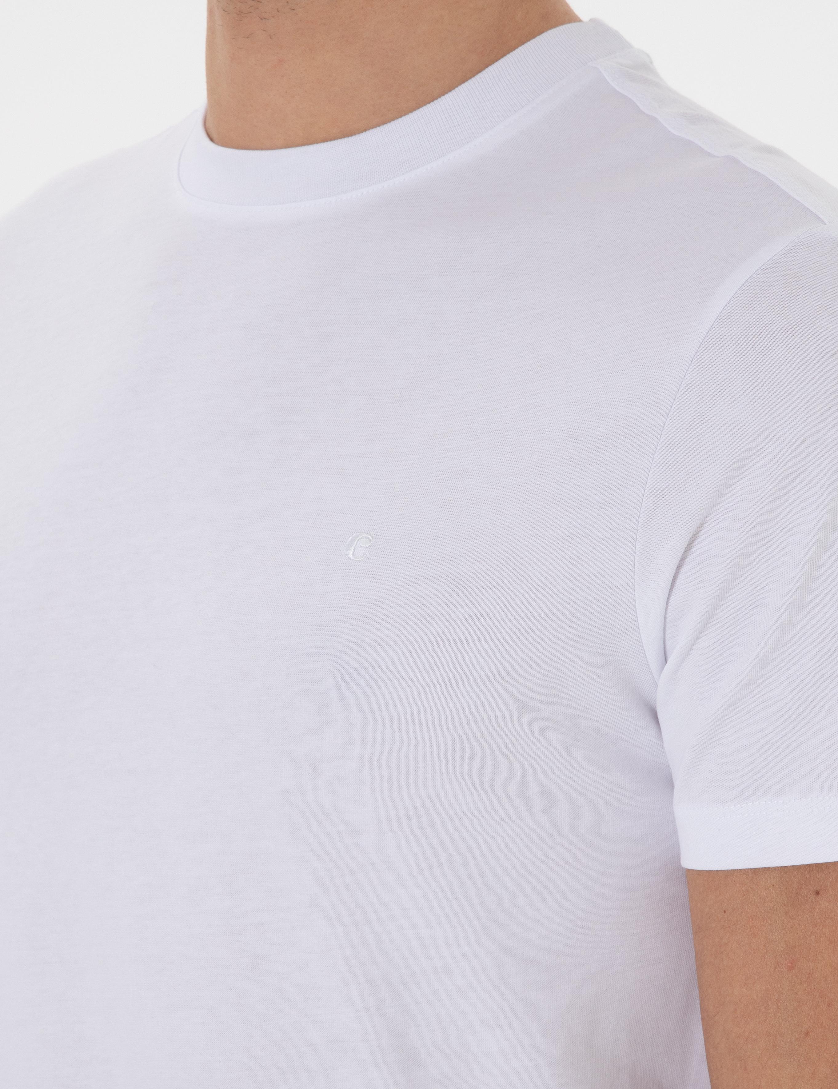 Beyaz Slim Fit Bisiklet Yaka Pamuk Basic T-shirt - 50310023004