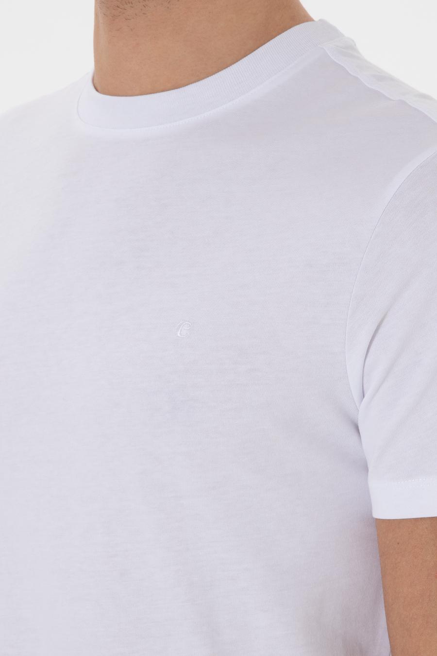 Beyaz Slim Fit Bisiklet Yaka Pamuk Basic T-shirt - 50310023004