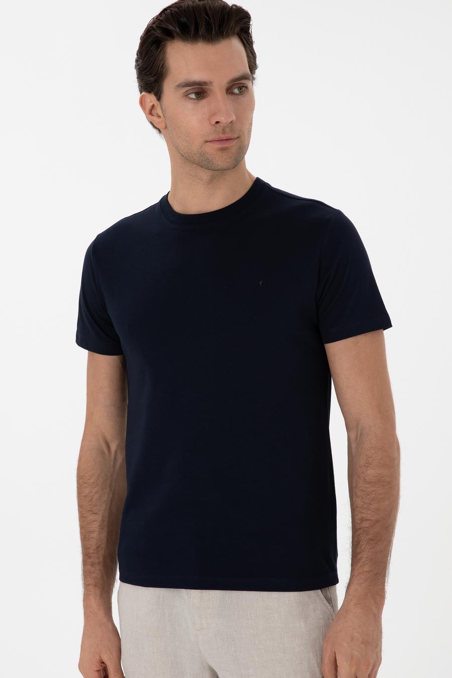 Lacivert Slim Fit Bisiklet Yaka Pamuk Basic T-shirt - 50310023013