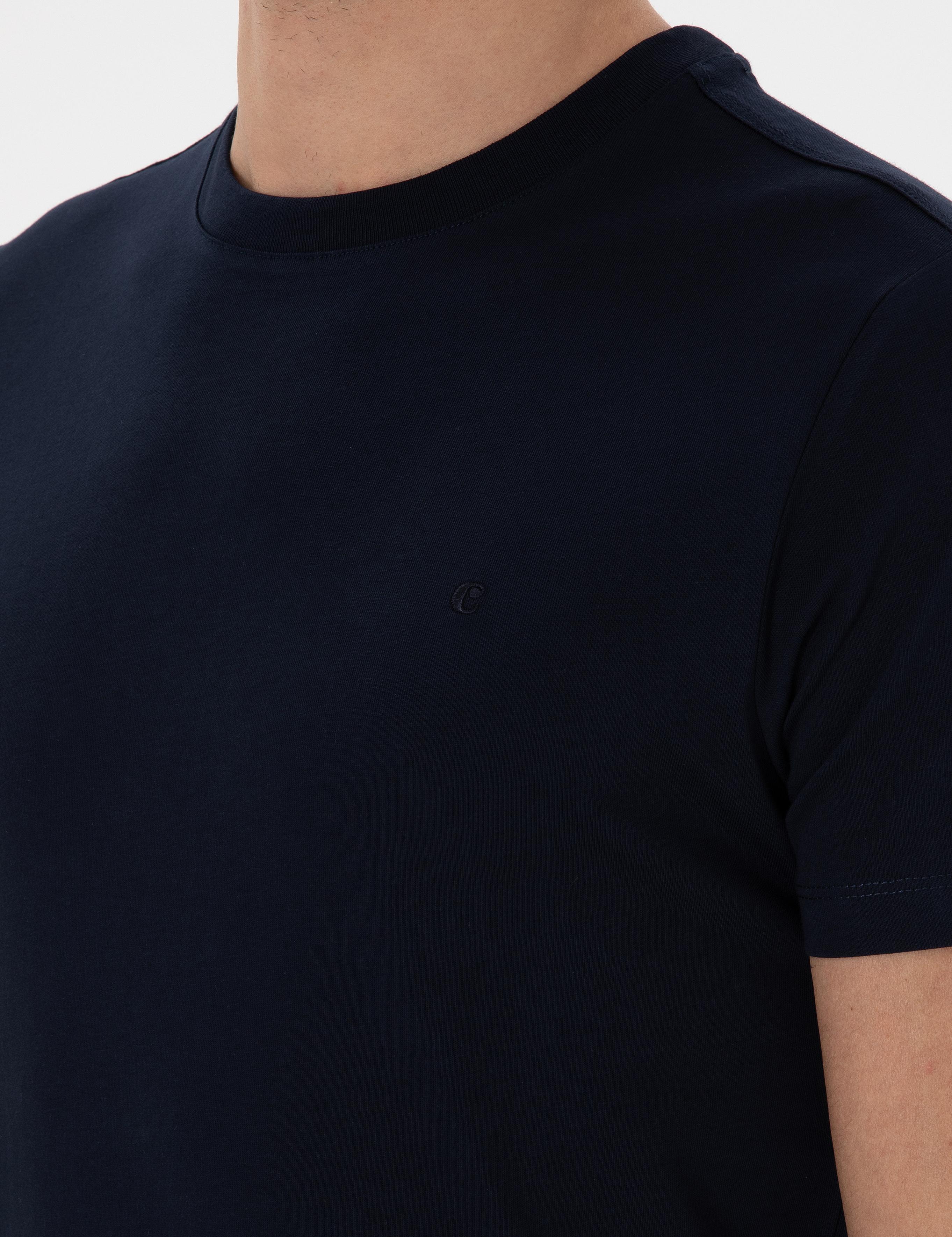 Lacivert Slim Fit Bisiklet Yaka Pamuk Basic T-shirt - 50310023013
