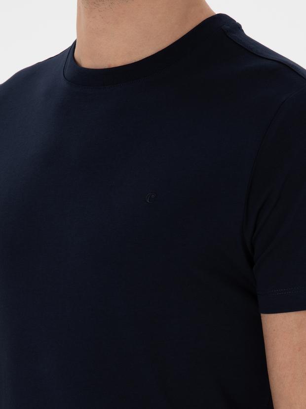Lacivert Slim Fit Bisiklet Yaka Pamuk Basic T-shirt
