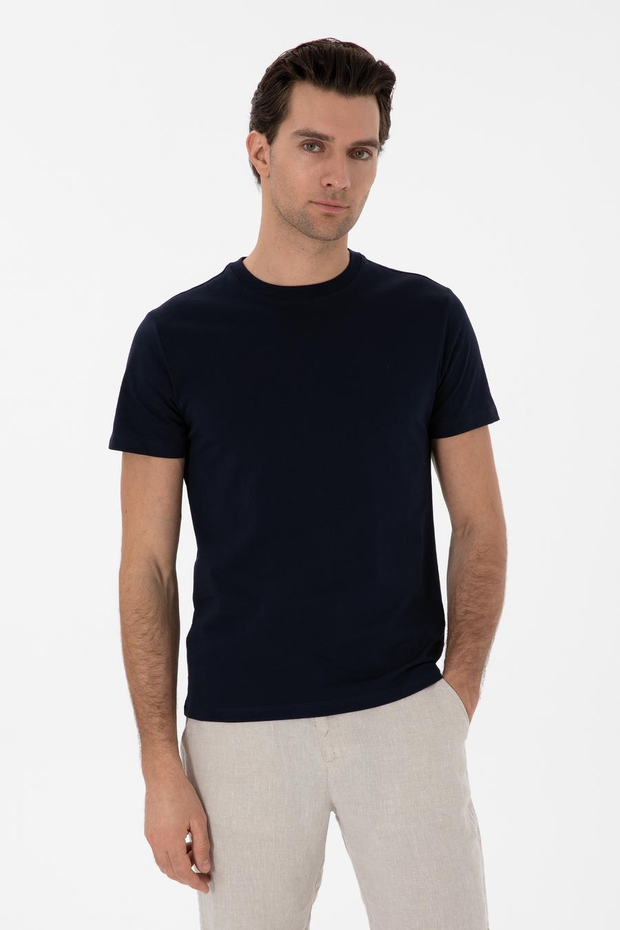 Lacivert Slim Fit Bisiklet Yaka Pamuk Basic T-shirt - 50310023013