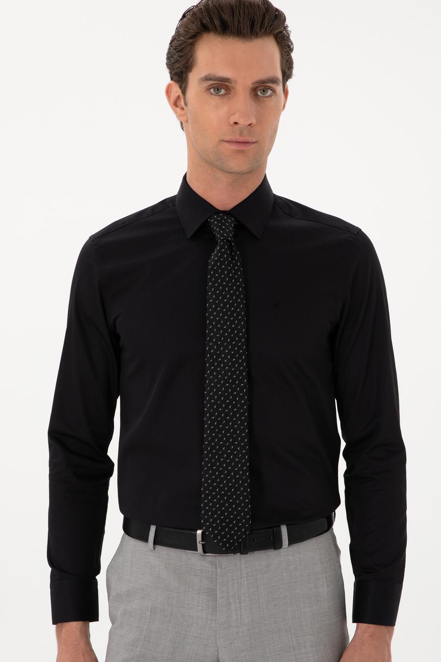 Siyah Slim Fit Uzun Kollu Basic Gömlek - 50270154077