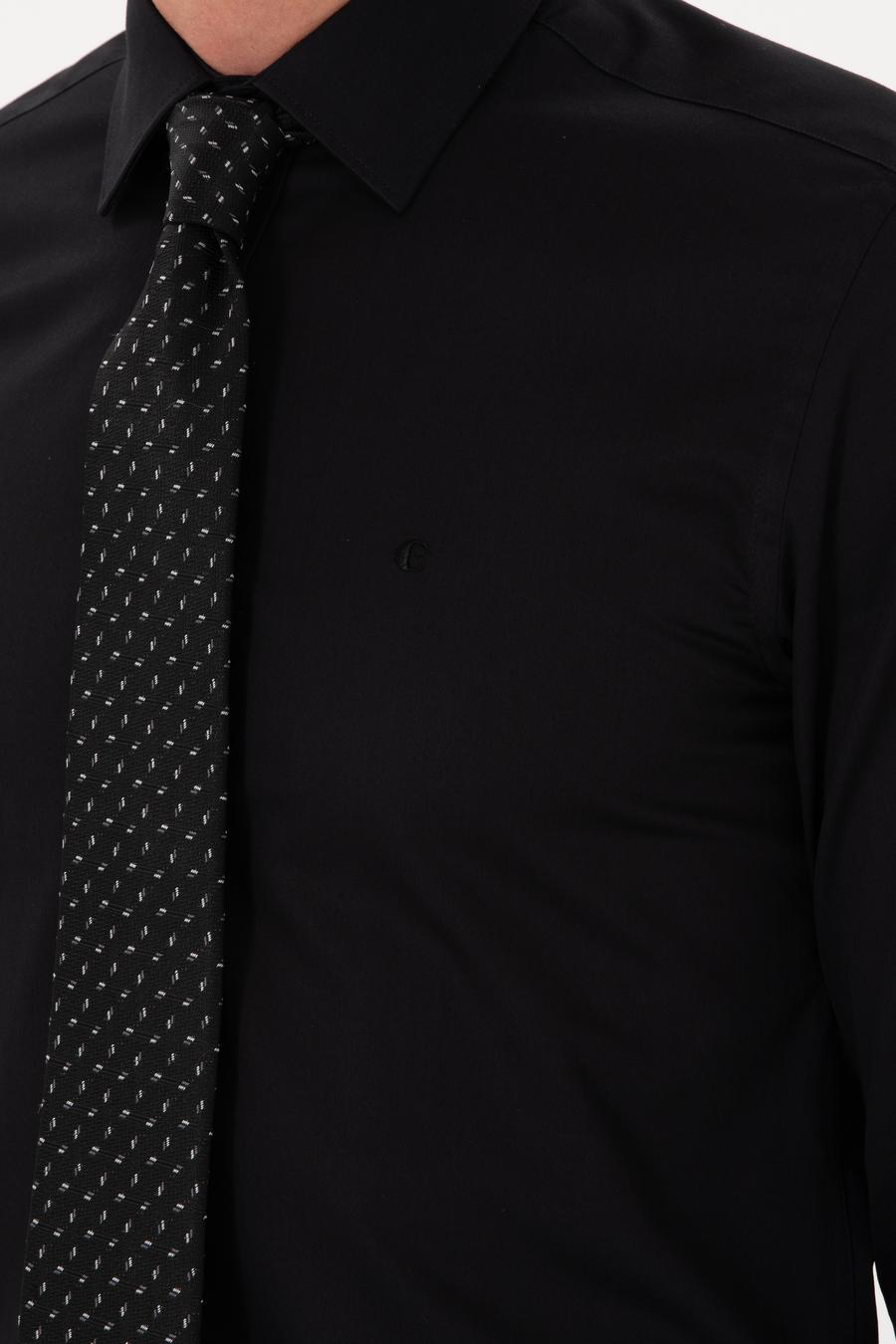 Siyah Slim Fit Uzun Kollu Basic Gömlek - 50270154077