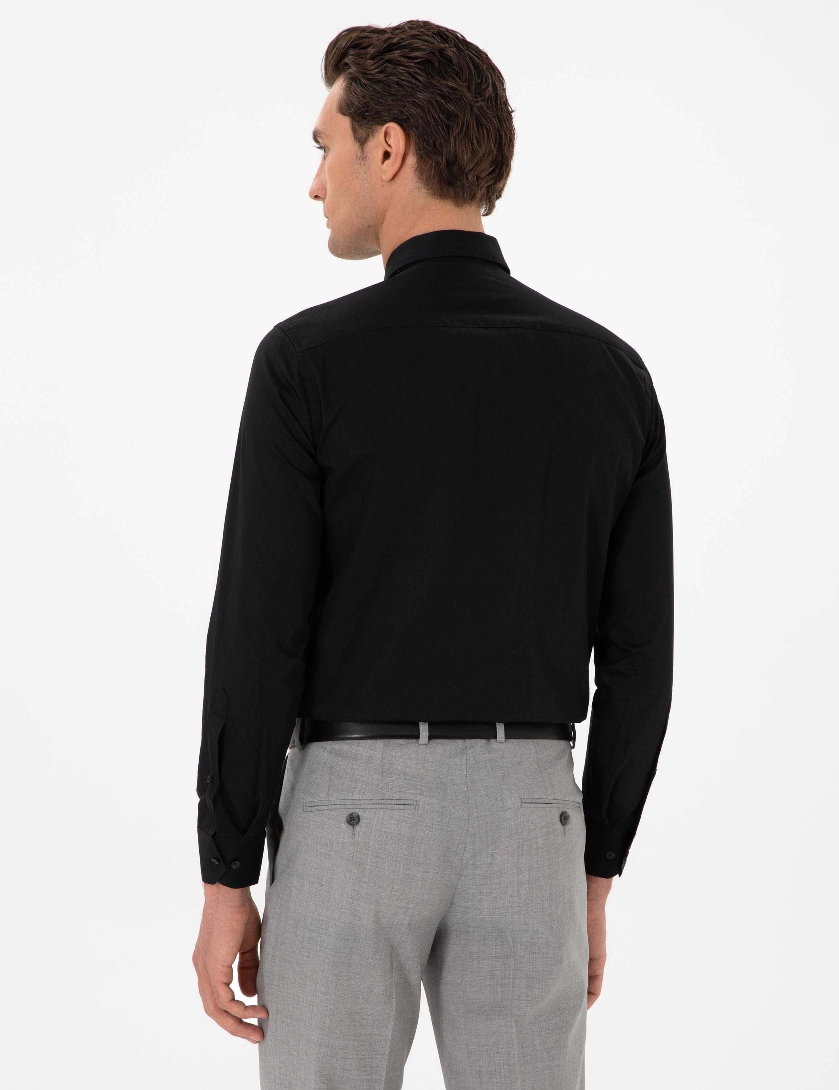 Siyah Slim Fit Uzun Kollu Basic Gömlek - 50270154077