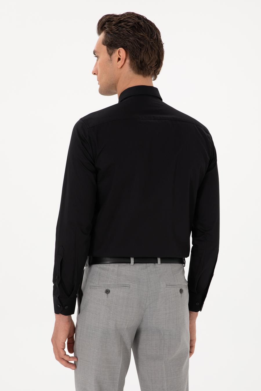 Siyah Slim Fit Uzun Kollu Basic Gömlek - 50270154077