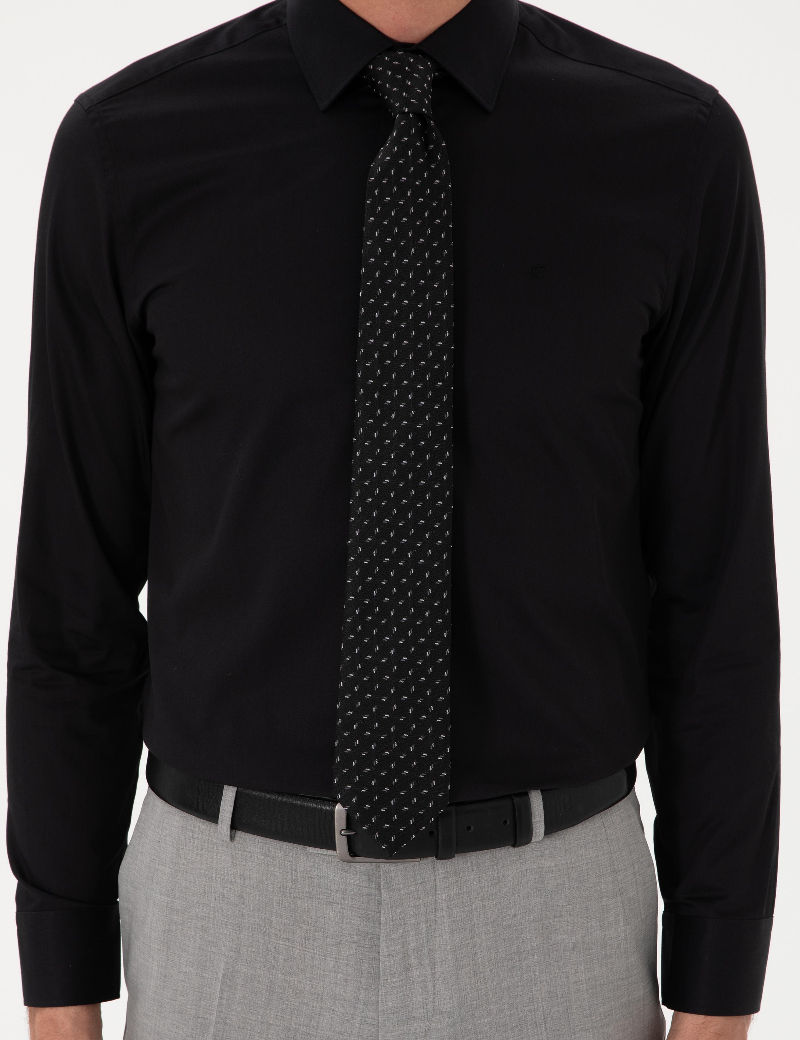 Siyah Slim Fit Uzun Kollu Basic Gömlek - 50270154077