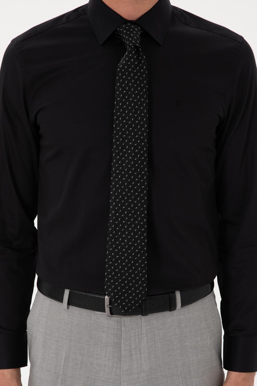 Siyah Slim Fit Uzun Kollu Basic Gömlek - 50270154077