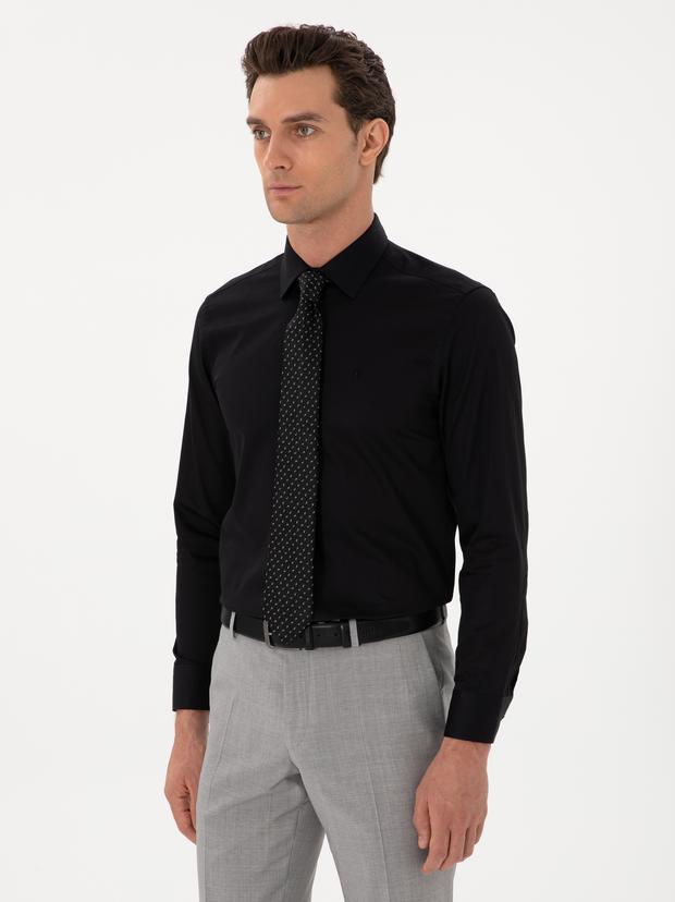 Siyah Slim Fit Uzun Kollu Basic Gömlek