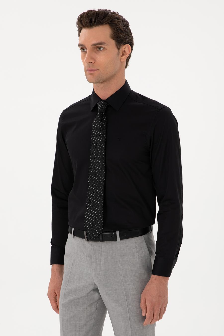 Siyah Slim Fit Uzun Kollu Basic Gömlek - 50270154077