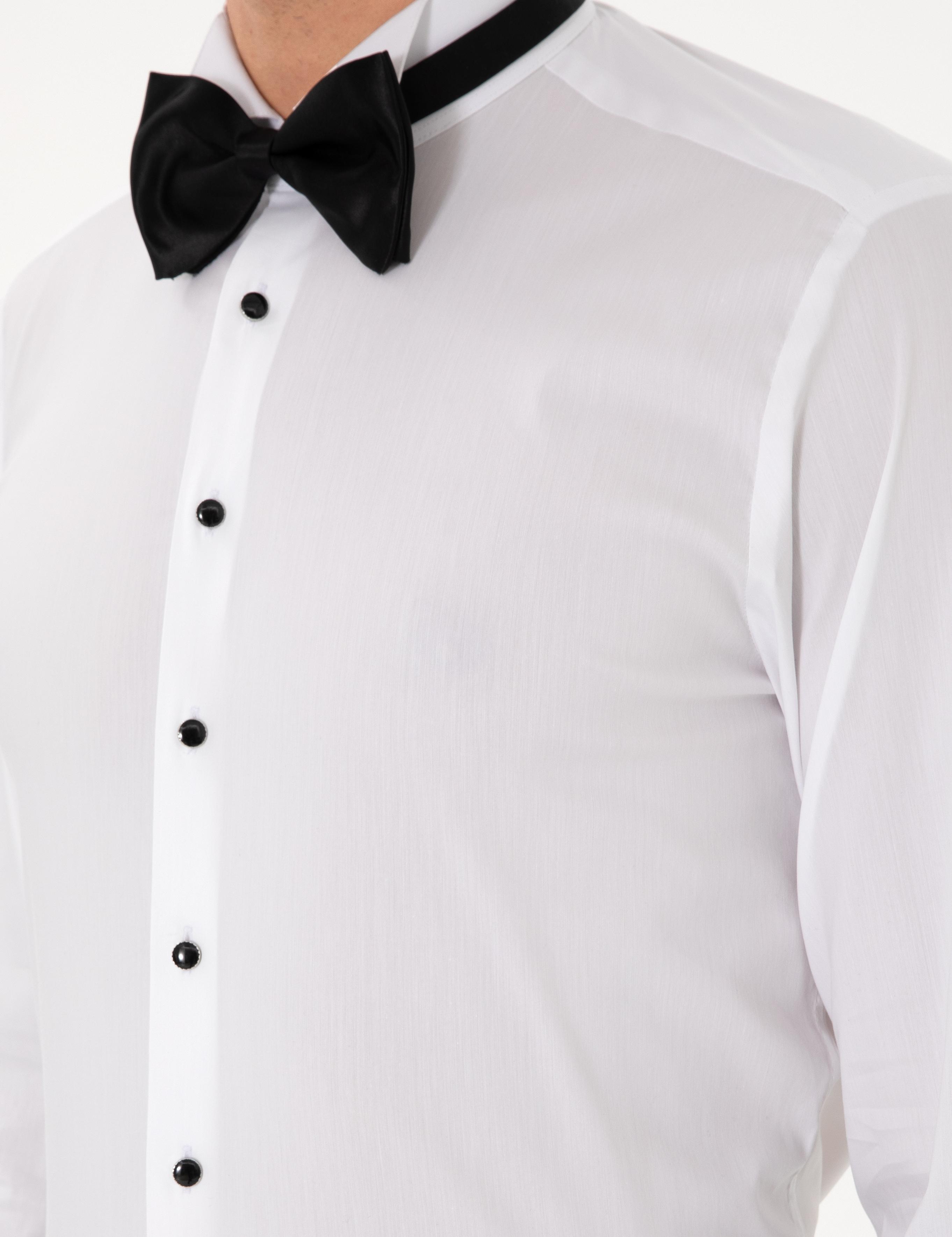 Beyaz Slim Fit Pamuk Karışımlı Manşetli Smokin Gömlek - 50304049004