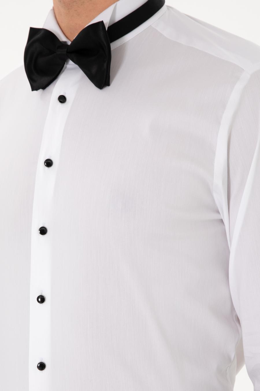 Beyaz Slim Fit Pamuk Karışımlı Manşetli Smokin Gömlek - 50304049004