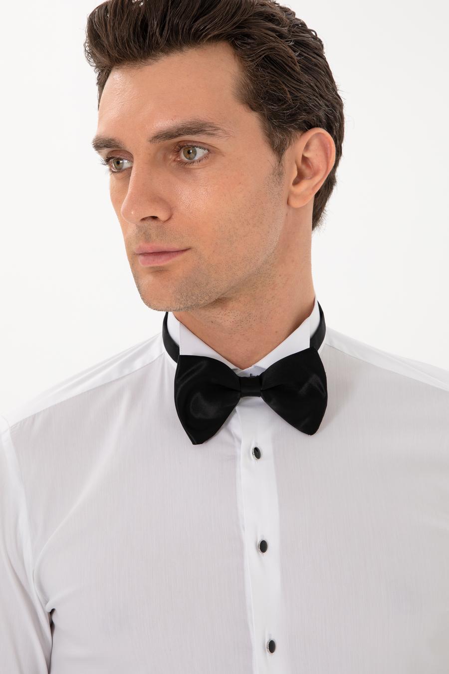 Beyaz Slim Fit Pamuk Karışımlı Manşetli Smokin Gömlek - 50304049004