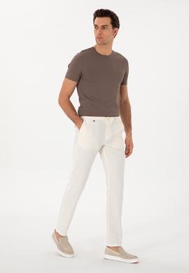 Ekru Carrot Fit Keten Karışımlı Beli Bağcıklı Kanvas Pantolon