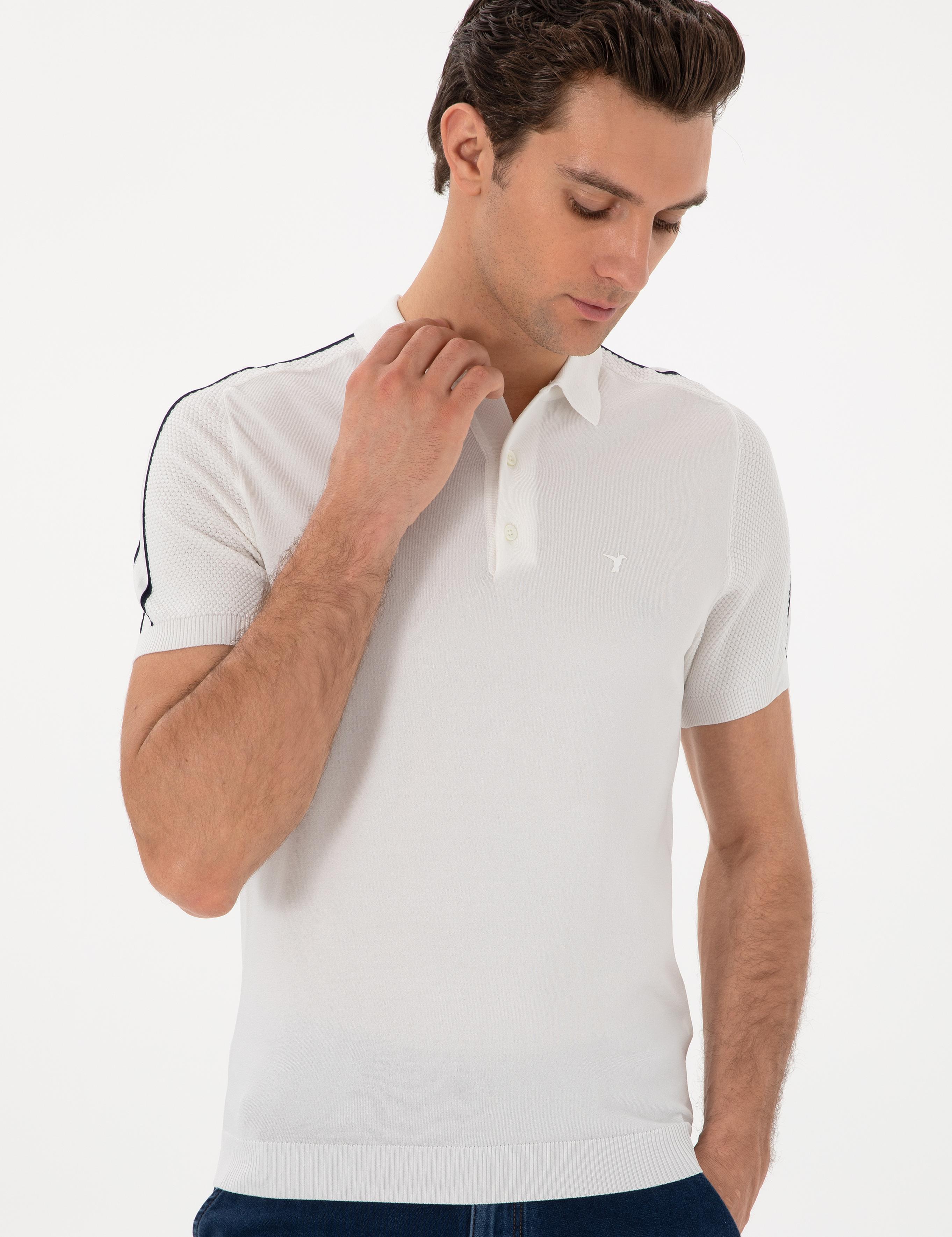 Beyaz Slim Fit Polo Yaka Triko T-shirt - 50299419019