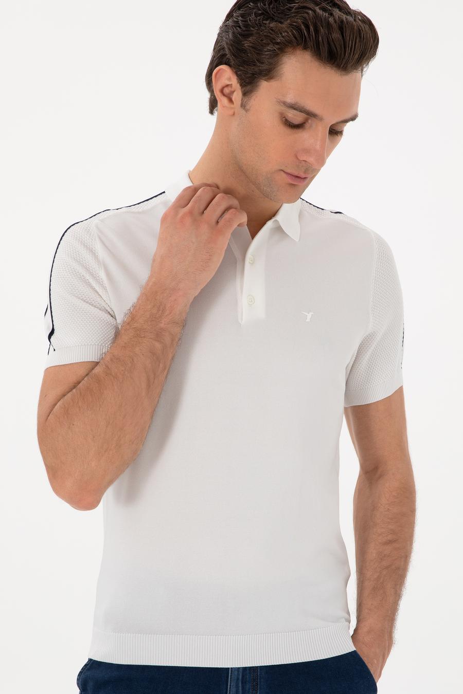 Beyaz Slim Fit Polo Yaka Triko T-shirt - 50299419019