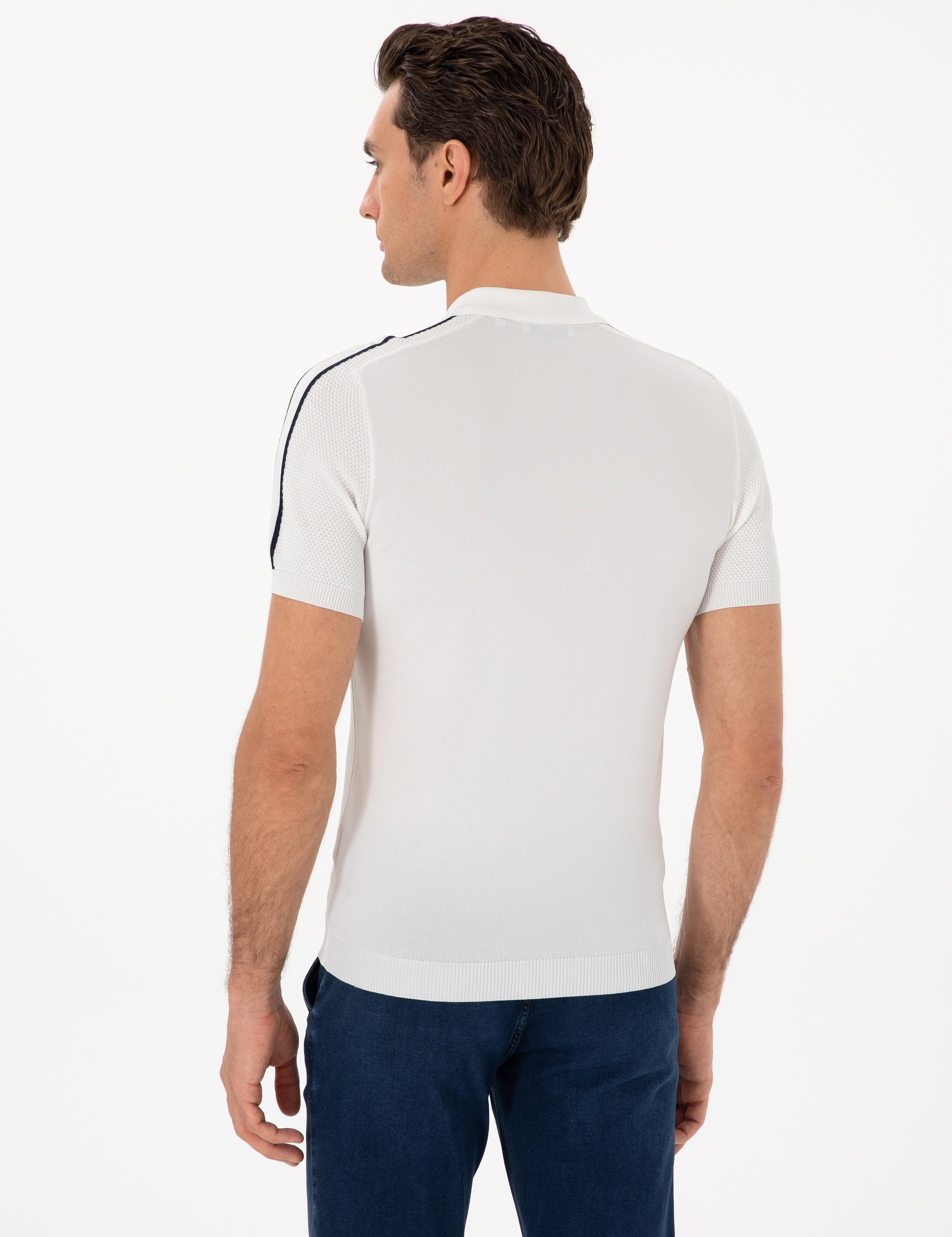 Beyaz Slim Fit Polo Yaka Triko T-shirt - 50299419019