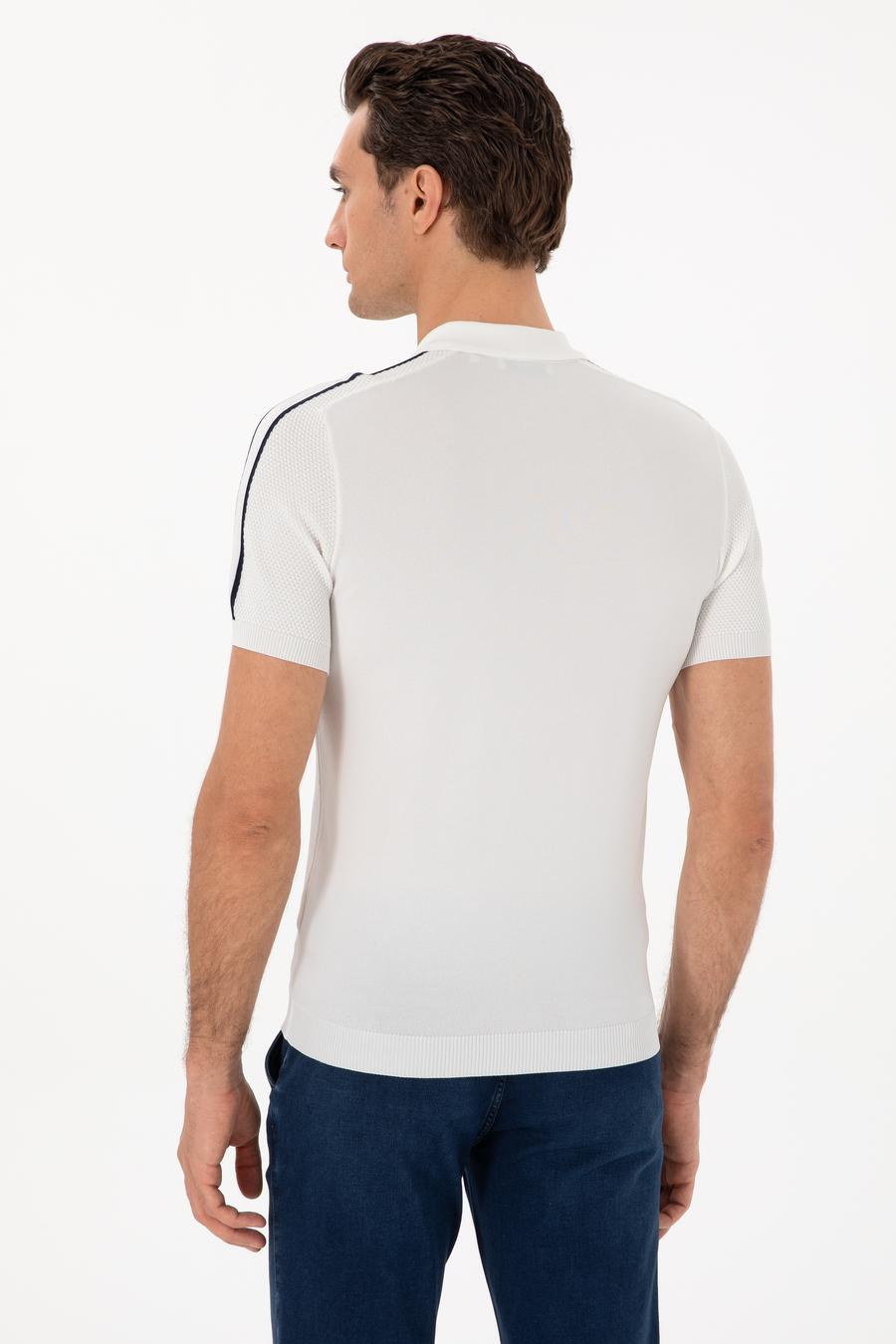 Beyaz Slim Fit Polo Yaka Triko T-shirt - 50299419019