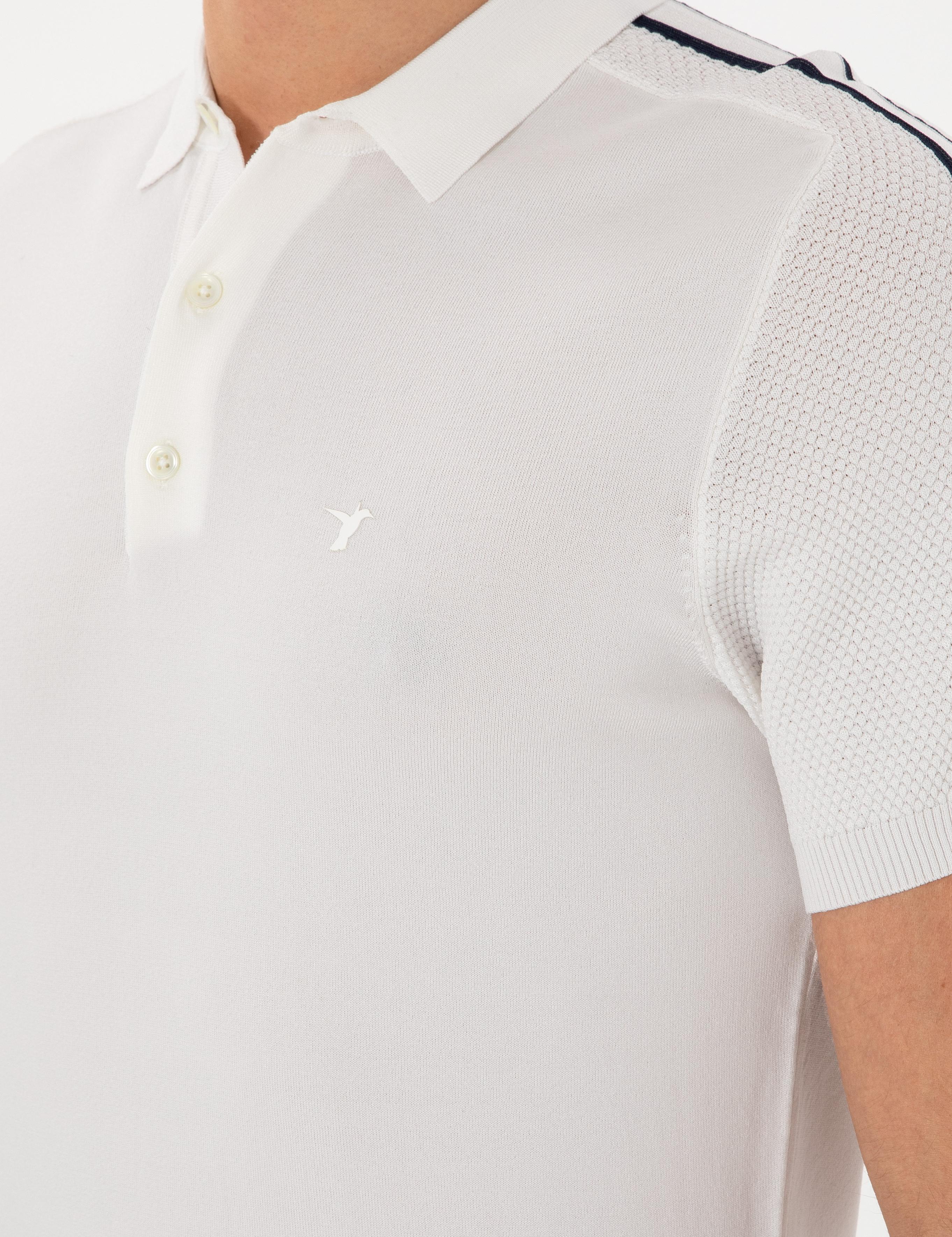 Beyaz Slim Fit Polo Yaka Triko T-shirt - 50299419019