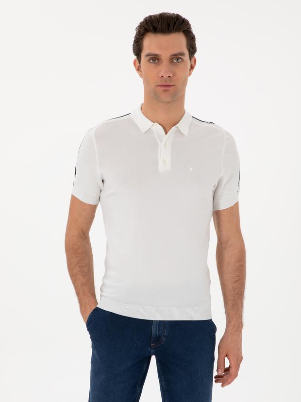 Beyaz Slim Fit Polo Yaka Triko T-shirt
