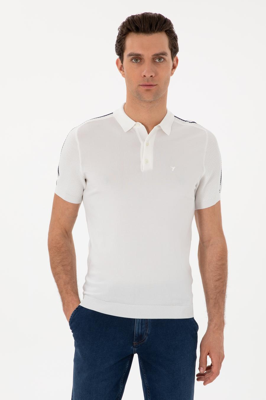 Beyaz Slim Fit Polo Yaka Triko T-shirt - 50299419019