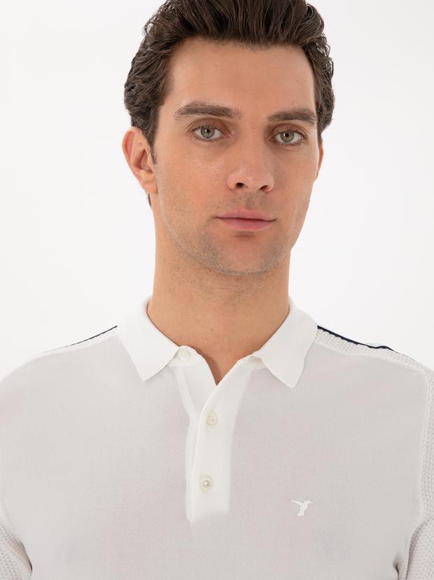 Beyaz Slim Fit Polo Yaka Triko T-shirt