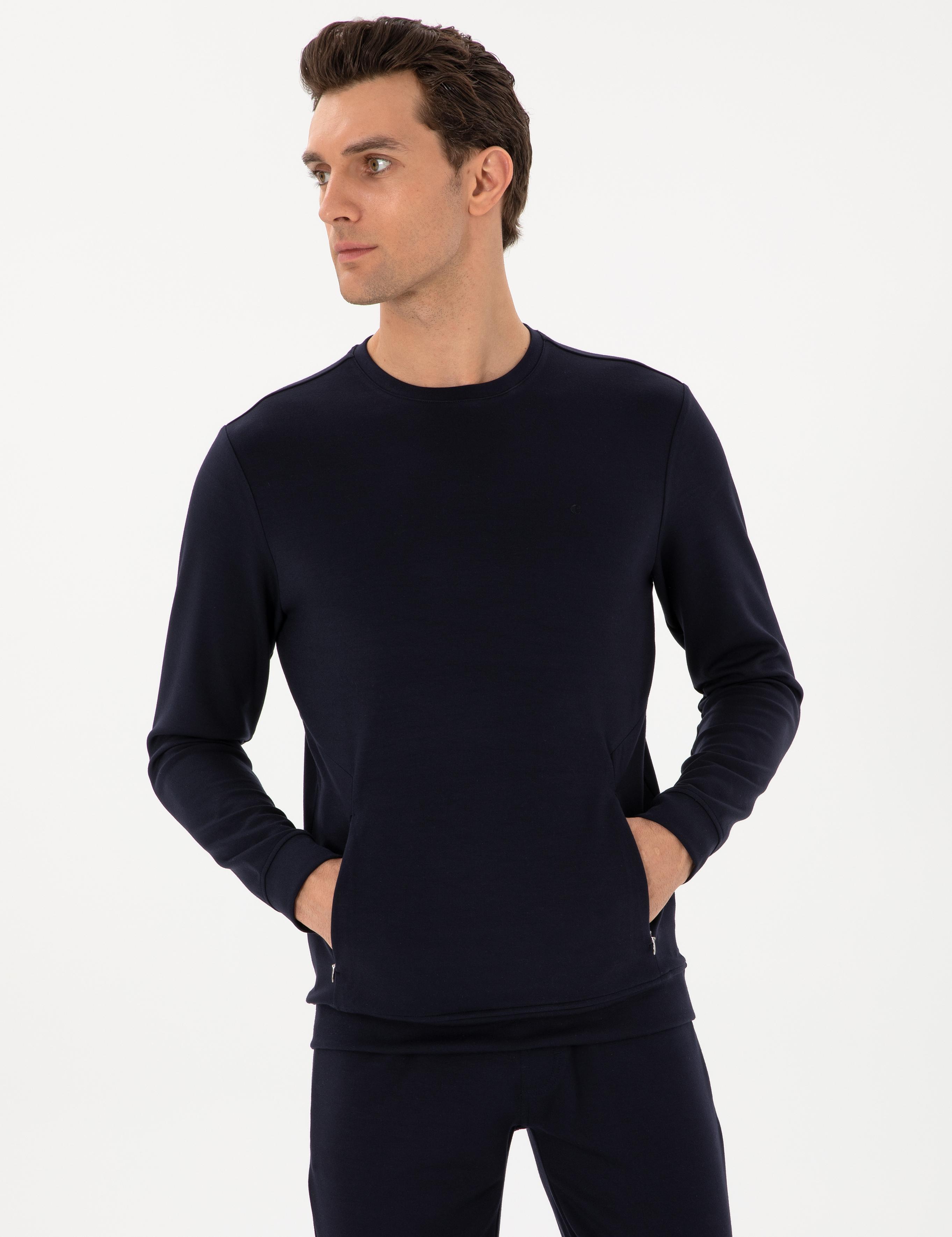 Lacivert Regular Fit Modal Karışımlı Bisiklet Yaka Sweatshirt - 50300937005
