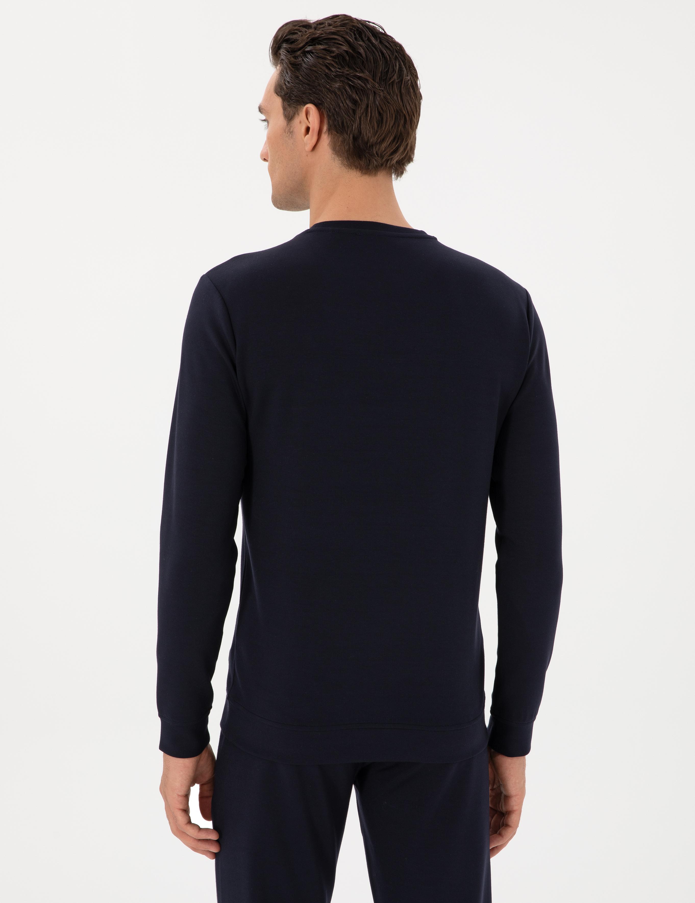 Lacivert Regular Fit Modal Karışımlı Bisiklet Yaka Sweatshirt - 50300937005