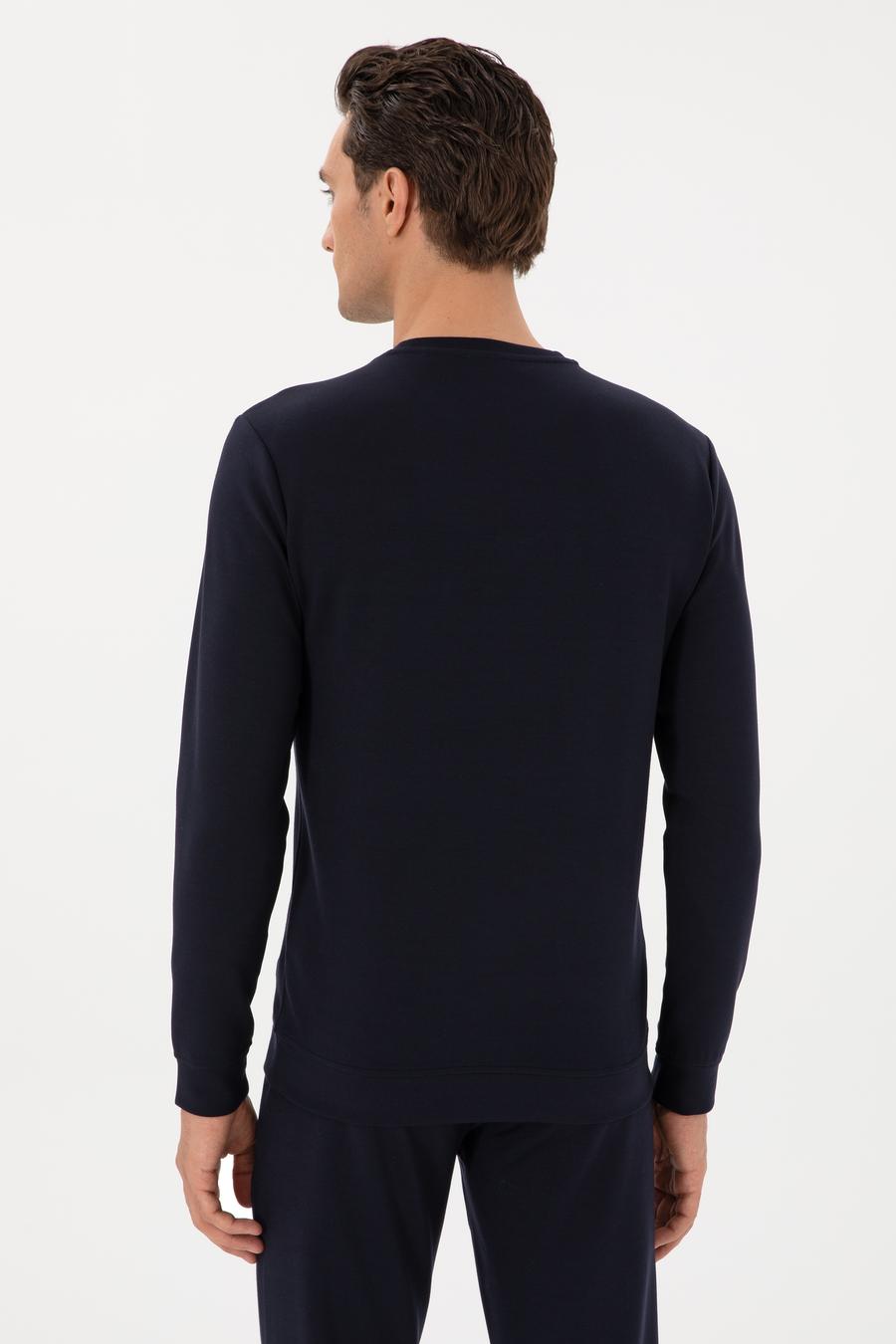 Lacivert Regular Fit Modal Karışımlı Bisiklet Yaka Sweatshirt - 50300937005