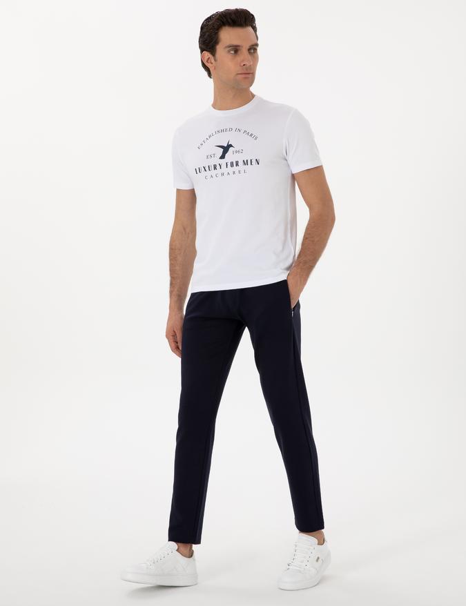Lacivert Slim Fit Düz Paça Modal Karışımlı Eşofman Altı
