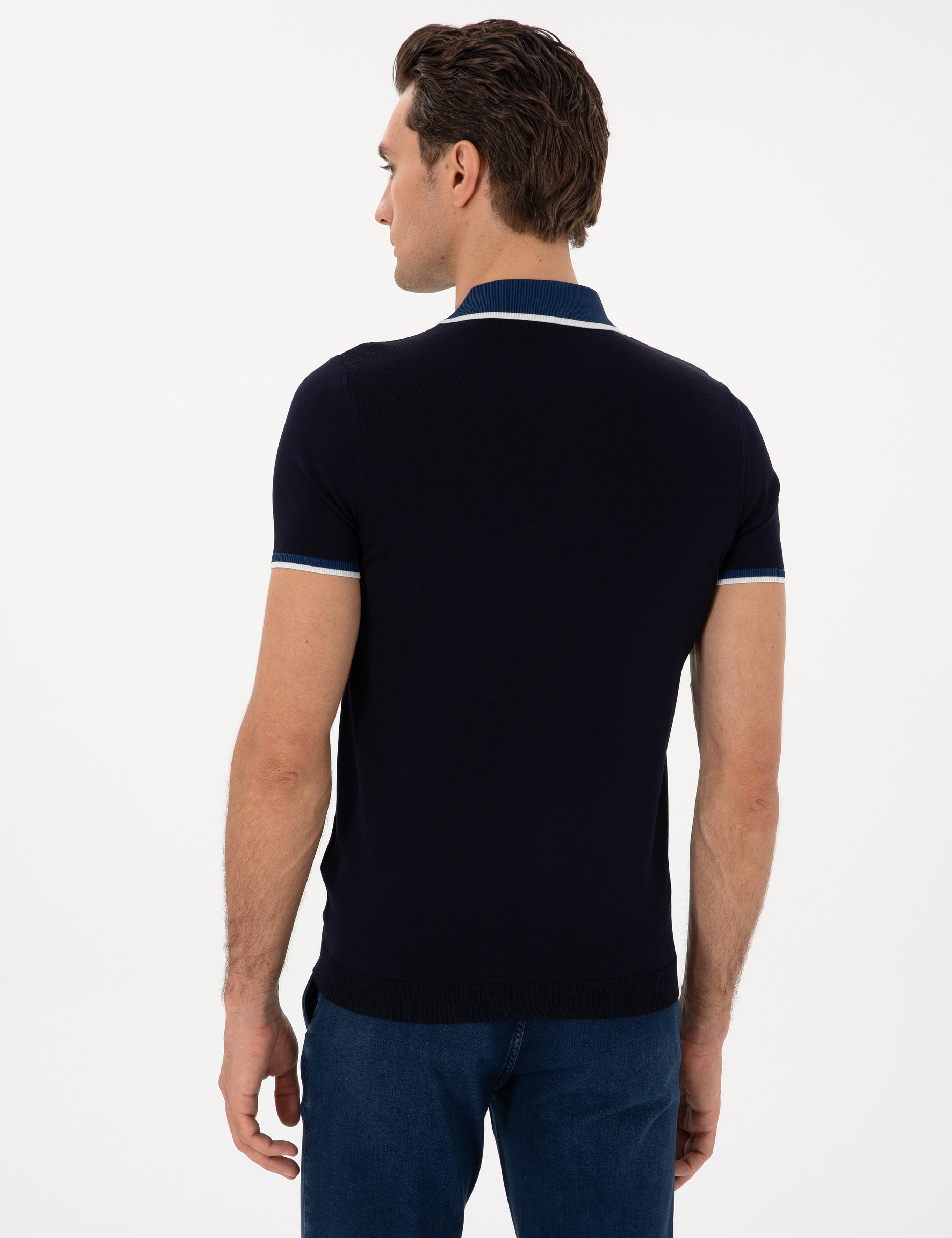 Lacivert Slim Fit Fermuarlı Polo Yaka Triko T-shirt - 50306425013