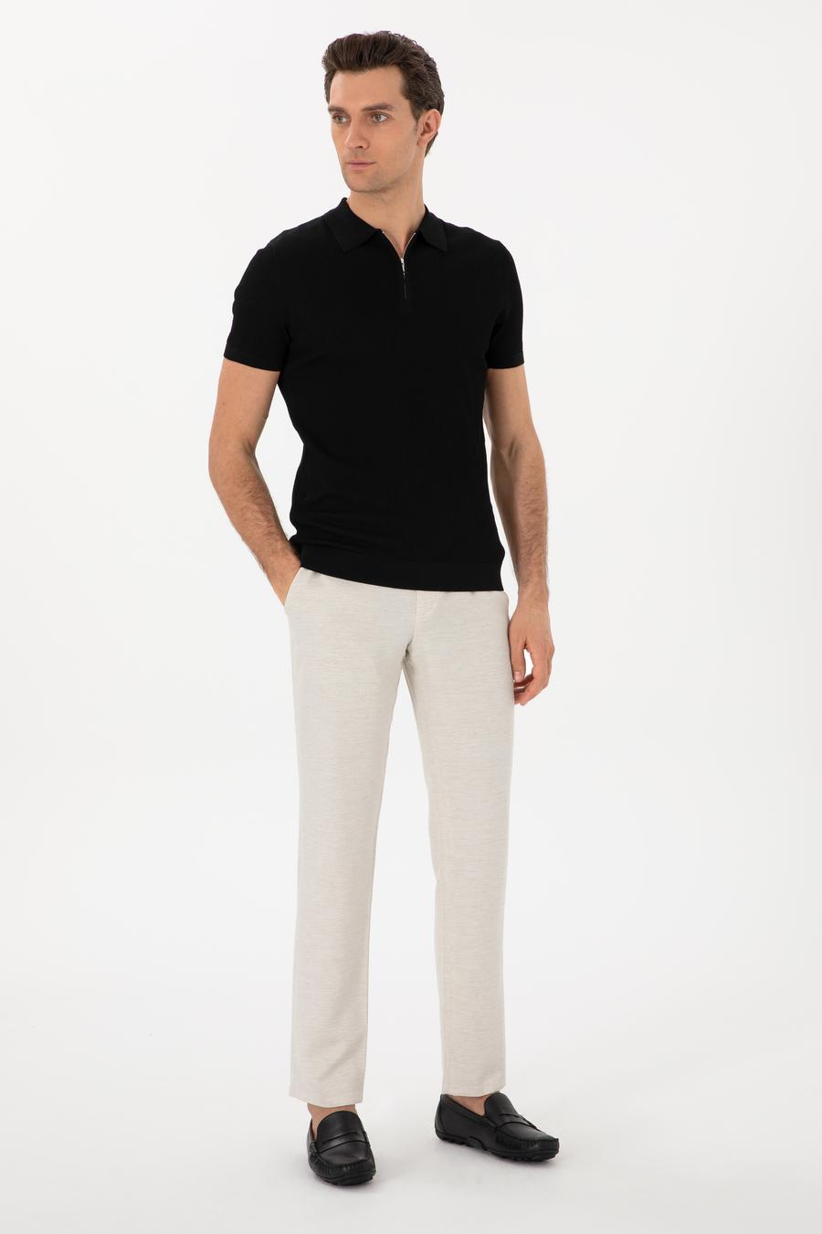 Siyah Slim Fit Fermuarlı Polo Yaka Triko T-shirt - 50300834091